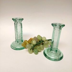 Vintage* 2 Green "Original & Genuine Recycled Glass" Bud Vases/Candle Holders